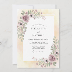 Invitation Mariage au feuillage de eucalyptus violet poussiér