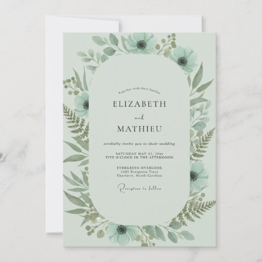Invitation Mariage au feuillage de fougère céladon (Devant)