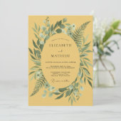Invitation Mariage au feuillage de fougère moutarde (Debout devant)