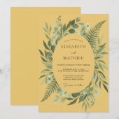 Invitation Mariage au feuillage de fougère moutarde (Devant / Derrière)