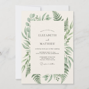 Invitation Mariage au feuillage de fougère olive