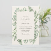 Invitation Mariage au feuillage de fougère olive (Debout devant)
