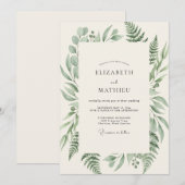 Invitation Mariage au feuillage de fougère olive (Devant / Derrière)