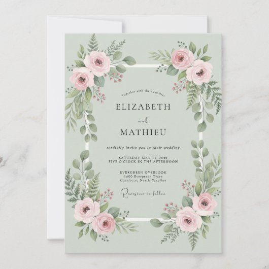Invitation Mariage au feuillage de menthe eucalyptus (Devant)