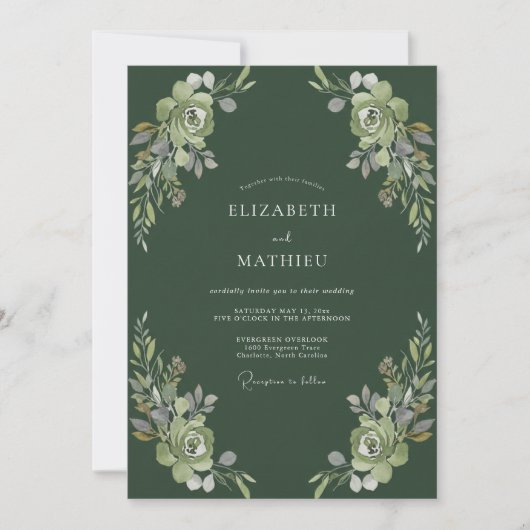 Invitation Mariage au feuillage de mousse profonde (Devant)