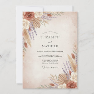 Invitation Mariage au feuillage de Pampas en terre cuite Euca