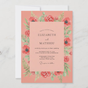 Invitation Mariage au feuillage de pavot corail