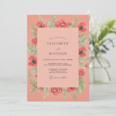 Invitation Mariage au feuillage de pavot corail (Debout devant)