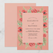 Invitation Mariage au feuillage de pavot corail (Devant / Derrière)