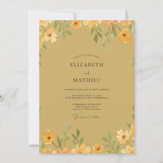 Invitation Mariage au feuillage de pavot doré (Devant)