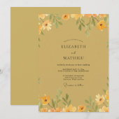 Invitation Mariage au feuillage de pavot doré (Devant / Derrière)