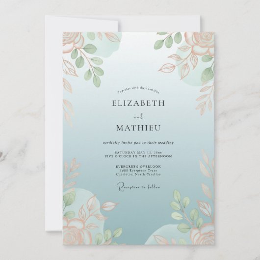 Invitation Mariage au feuillage de pêche céleste Eucalyptus (Devant)