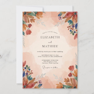 Invitation Mariage au feuillage de pêche en terre cuite et eu