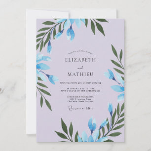 Invitation Mariage au feuillage de pervenche gris Eucalyptus