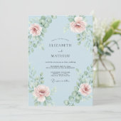Invitation Mariage au feuillage de pétale céleste (Debout devant)