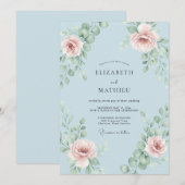 Invitation Mariage au feuillage de pétale céleste (Devant / Derrière)