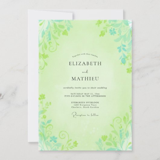 Invitation Mariage au feuillage de pistache Eucalyptus atténu (Devant)