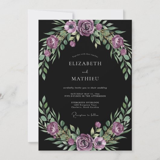Invitation Mariage au feuillage de prune Eucalyptus noir (Devant)
