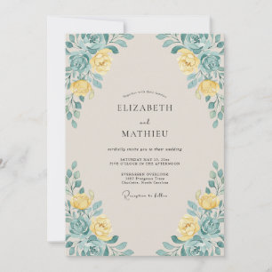 Invitation Mariage au feuillage de rose jaune