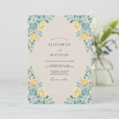 Invitation Mariage au feuillage de rose jaune (Debout devant)