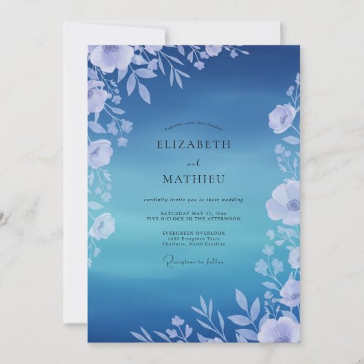 Invitation Mariage au feuillage de vigne saphir (Devant)