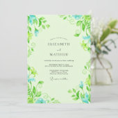 Invitation Mariage au feuillage d'eucalyptus Aqua Lime (Debout devant)