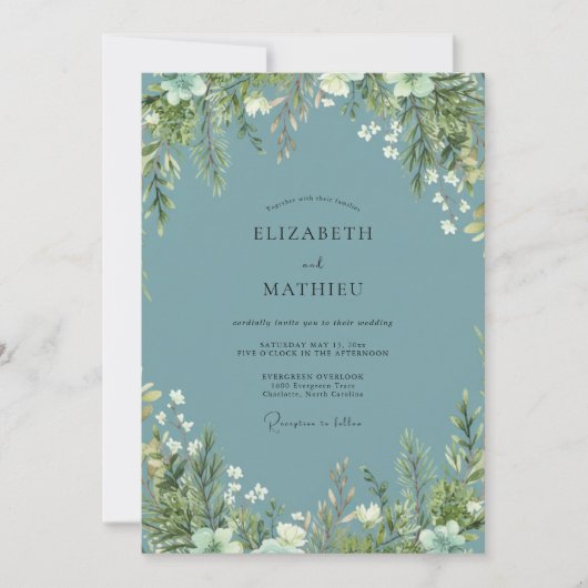 Invitation Mariage au feuillage d'eucalyptus ardoise (Devant)