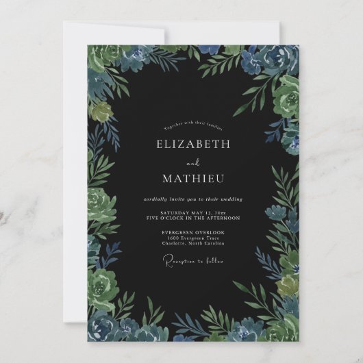 Invitation Mariage au feuillage d'eucalyptus ardoise de minui (Devant)