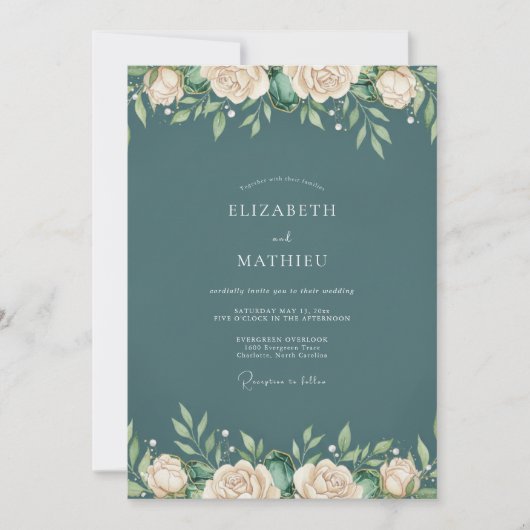 Invitation Mariage au feuillage d'eucalyptus ardoise profond (Devant)