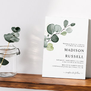 Invitation Mariage au feuillage d'eucalyptus avec éclaboussur