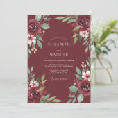 Invitation Mariage au feuillage d'eucalyptus bordeaux (Debout devant)