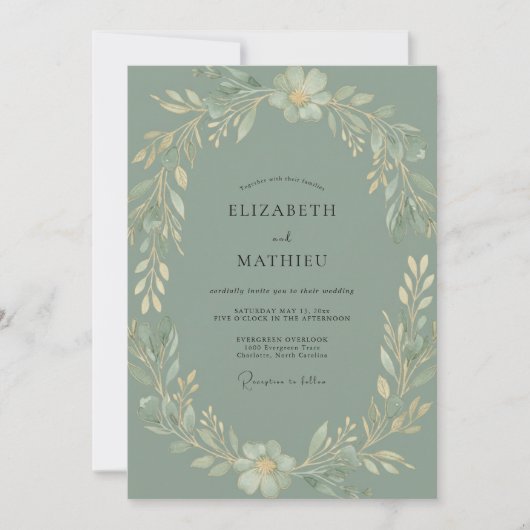 Invitation Mariage au feuillage d'eucalyptus céladon (Devant)