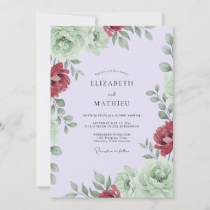 Invitation Mariage au feuillage d'eucalyptus de sauge cramois