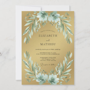 Invitation Mariage au feuillage d'eucalyptus écume de mer dor