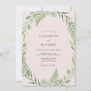 Invitation Mariage au feuillage d'eucalyptus et olive rose