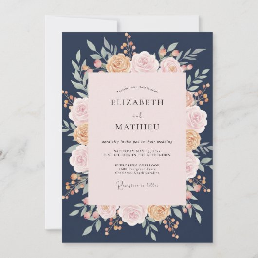 Invitation Mariage au feuillage d'eucalyptus Midnight Blush (Devant)