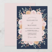 Invitation Mariage au feuillage d'eucalyptus Midnight Blush (Devant / Derrière)