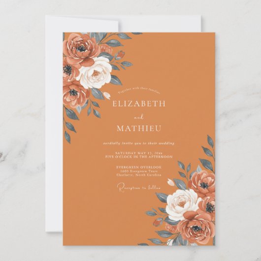 Invitation Mariage au feuillage d'eucalyptus orange brûlé (Devant)