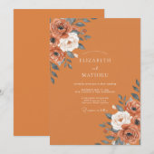 Invitation Mariage au feuillage d'eucalyptus orange brûlé (Devant / Derrière)