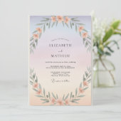 Invitation Mariage au feuillage d'eucalyptus pêche pervenche (Debout devant)
