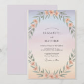 Invitation Mariage au feuillage d'eucalyptus pêche pervenche (Devant / Derrière)
