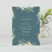 Invitation Mariage au feuillage d'eucalyptus sarcelle ardoise (Debout devant)