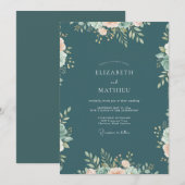 Invitation Mariage au feuillage d'eucalyptus sarcelle ardoise (Devant / Derrière)