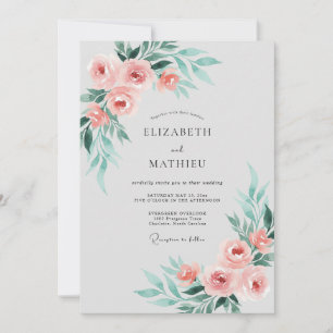 Invitation Mariage au feuillage d'eucalyptus sarcelle corail