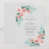 Invitation Mariage au feuillage d'eucalyptus sarcelle corail (Devant / Derrière)