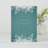 Invitation Mariage au feuillage d'eucalyptus sarcelle et perv (Debout devant)