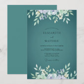 Invitation Mariage au feuillage d'eucalyptus sarcelle et perv (Devant / Derrière)