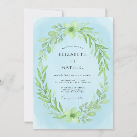 Invitation Mariage au feuillage d'eucalyptus Sky Lime (Devant)