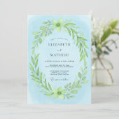 Invitation Mariage au feuillage d'eucalyptus Sky Lime (Debout devant)