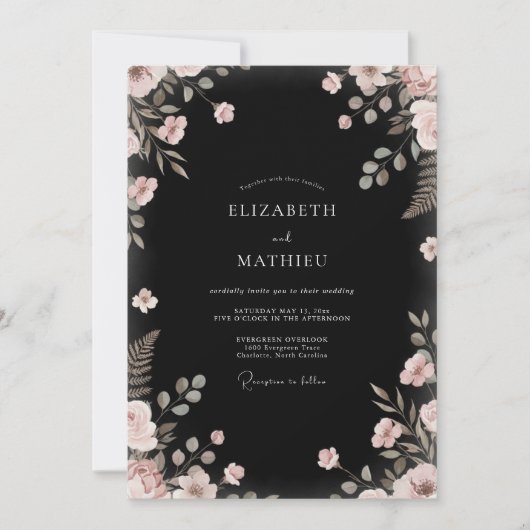 Invitation Mariage au feuillage d'eucalyptus teinté de rose (Devant)